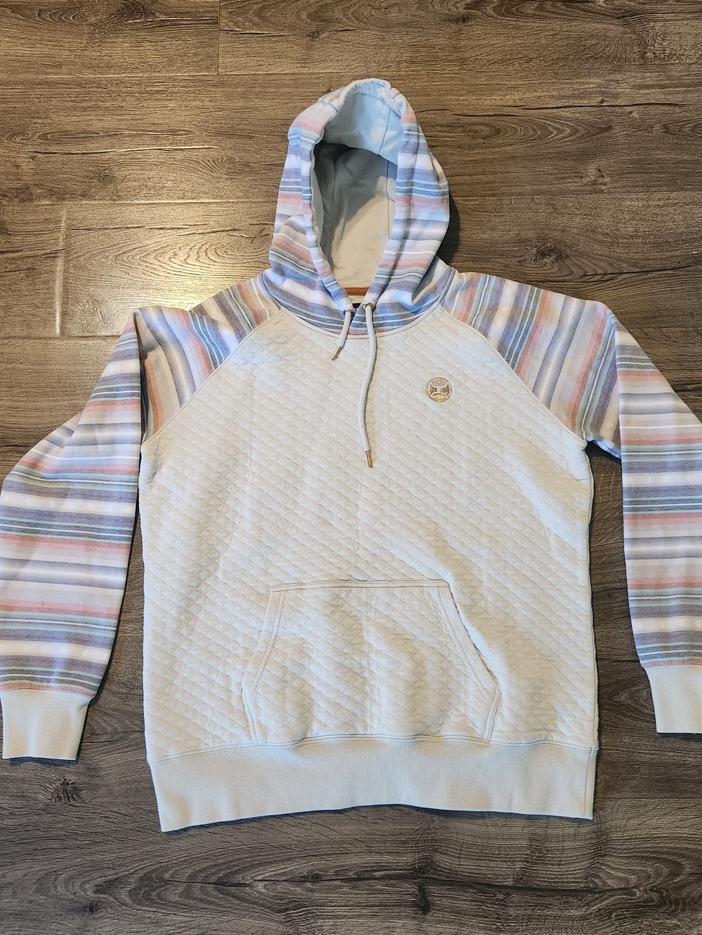 Hooey Pastel Striped Sleeve Quilted Light Blue Hoodie